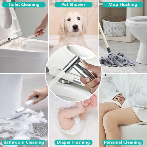 Set BARROCK Chrome Handheld Bidet Sprayer for Toilet,Stainless Steel Baby Cloth Diaper Jet Spray Kit,Bathroom Toilet