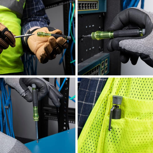 Klein Tools 32613 Multi-Bit Screwdriver: Precision HVAC 3-in-1 Pocket Screwdriver with Phillips, Slotted, and Schrader