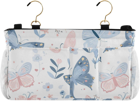 SyXIOP Pastel Blue Butterfly Bedside pouching Organizer Table Cabinet Storage Organizer for TV