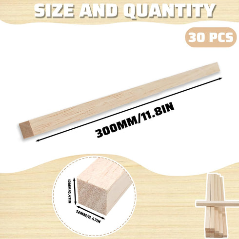 30Pcs Wood Square Dowel Rods 1/2 x 1/2 x 12 inch, Wood Squares for Crafts, Model Making Balsa Wood (1/2"x12"-30pcs)