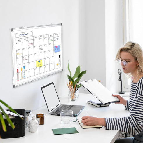 Monthly Calendar Dry Erase Whiteboard, 24" x 18", Magnetic, Double-Sided Portable Board for Office, Kitchen, School