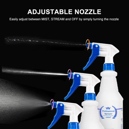 Plastic Spray Bottle 2 Pack - 32 Oz Heavy Duty All-Purpose Spraying Bottles, Leak Proof with Adjustable Nozzle