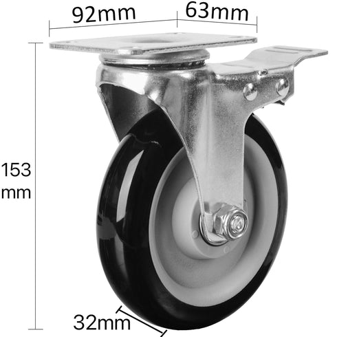 Finnhomy 5 Inch Heavy Duty Caster Wheels Set of 4 Plate Swivel Casters with Brake PU Wheels for Furniture/Workbench
