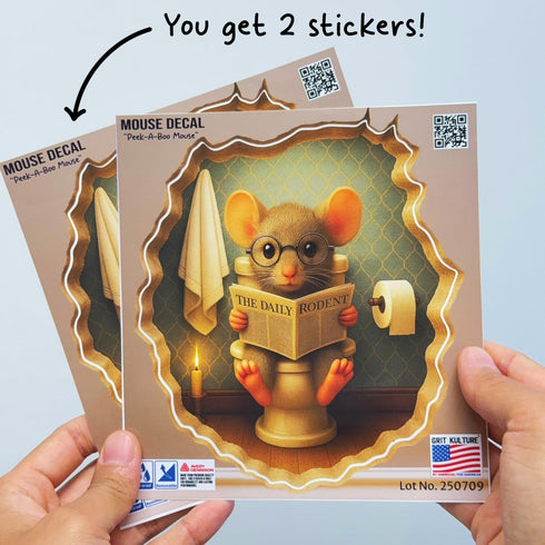 5.1inch 2 Pack. 3D (#1) GRITKULTURE Removable Mouse Sitting on Toilet in Mouse Hole Decal Sticker Mouse Hole in The