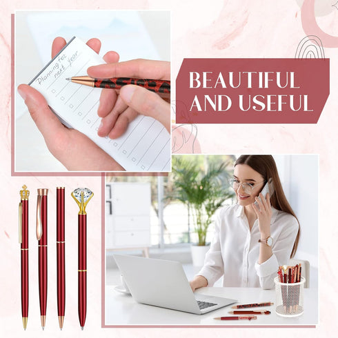 Janmini 9 Pcs Ballpoint Pens Set, Metal Crystal Diamond Glitter Pens for Journaling, Black Ink