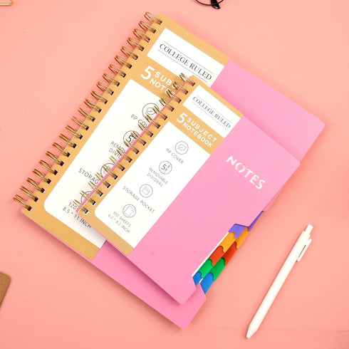 CAGIE 5 Subject Notebook College Ruled 6'' x 8'' Hardcover Spiral Lined Notebook with 5 Removable Colored Dividers 204 Pages Notebooks for Work, School Supplies, Home & Office, Writing Journal by CAGIE