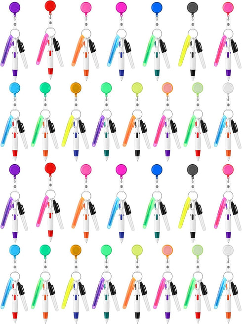 Fulmoon 150 Pcs Nurse Pen Set: 30 Retractable Nursing Badge Reels, 30 Ballpoint Pens, 30 Mini Highlighters, 30