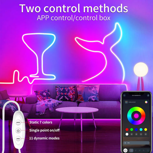 Yeewhale Lights3.3ft Lights5V ControlIP65 LED Neon USB Powered LED Strip Color Changing Rope Light with APP Waterproof