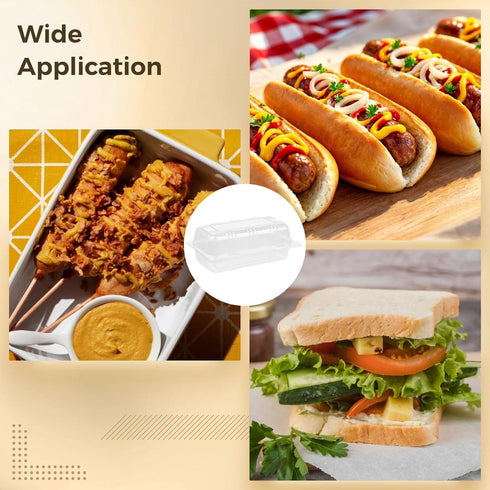 Toyosport 200 Pcs Disposable Hot Dog Container, Hot Dog Trays with Lid, Plastic Take out Containers, Clear, Ideal