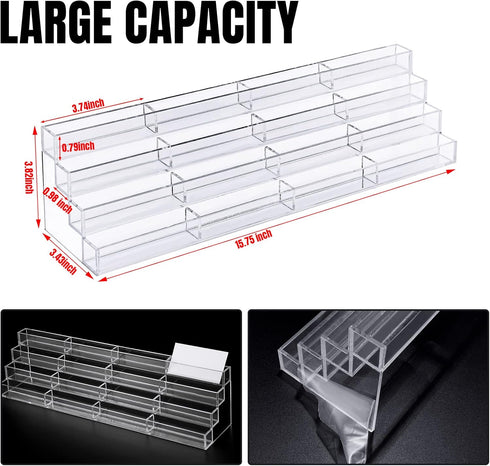 Hoteam Acrylic Business Card Holder: 16 Slot 4 Tier Large Business Card Organizer, Clear Plastic Stand for Home