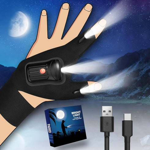 Fathers Day Gift, Flashlight Gloves for Men, Rechargeable (2 Pcs) for Dad, Husband, Brother, Cool Gadgets for Fishing