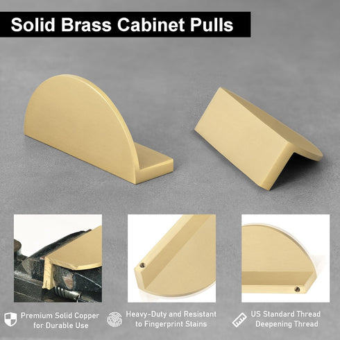 QOGRISUN 2-Pack Solid Brass Cabinet Pulls, Gold Half Moon Drawer Dresser Handles, 3-Inch Hole Center, 3-7/8-Inch Overall Length, Kitchen Cupboard Hardware, Brushed Brass Finish by QOGRISUN