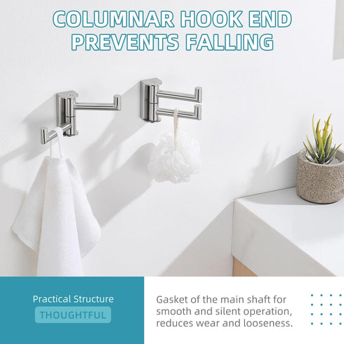 2 Pack, 304 Angle Simple Swivel Towel Double Hook Brushed Nickel Stainless Steel Bathroom Robe Hook