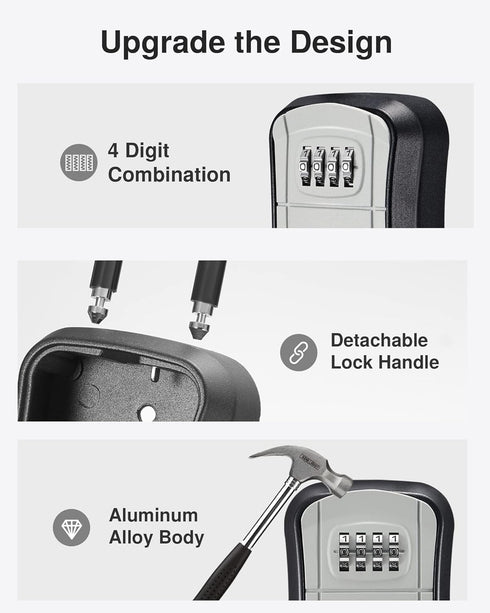 Resettable (1 Pack, Puroma Key Lock Box, Portable Combination Lockbox Wall-Mounted Key Storage Box for House Keys, Code