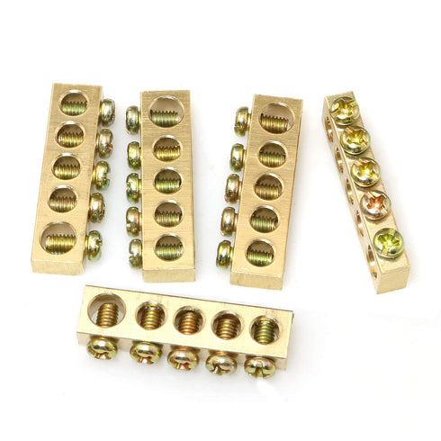 5pcs Electrical Wire Screw Terminal Ground, Brass Grounding Bars, 5 Positions Terminal Ground Bar