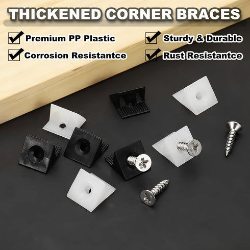 100 Closet PATIKIL Plastic Corner Braces, Pcs Black L-Brackets Furniture Angle Code Bracket with Screws for Wood Shelf