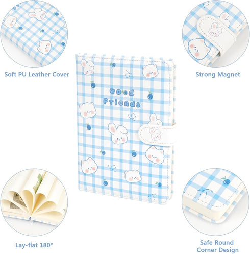 Cute Cartoon Kawaii Notebook, Japanese Leather Cover Sketchbook, Travel Diary Notepad, Blue