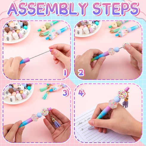 Qilery 100 Pcs Plastic Beadable Pens Kit - 55 Kinds Shell Colors, Black Ink Cool Bead Ballpoint Pens for DIY Gifts