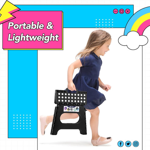 Stool,11 Inch Black,1 Pack Delxo Folding Step Non-Slip Foldable Step Stools for Kids and Adults,Portable Foldable Step