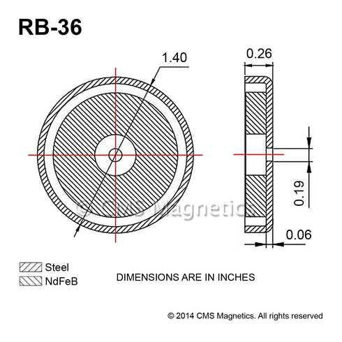 CMS MAGNETICS 8-Pack RB36 C8 Ceramic Ferrite Round Base Magnet, 15 LB Pull Force, 36mm Diameter