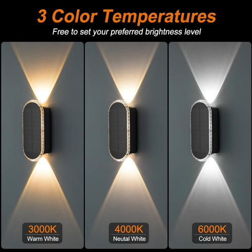 2 Pack IP67 3 12h Ellasay Fence Lights Solar Powered: Solar Wall Lights Outdoor Up and Down Waterproof - Colors Modes