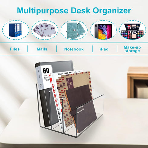 Boloyo Acrylic File Holder, 2PC 3 Sections Clear File Organizer for Home Office School Document Storage