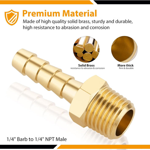 KOOTANS 4pcs Brass Quick Coupler Air Hose Fittings, 1/4" Hose Barb to 1/4 NPT Male Thread, M Type Adapter Connector