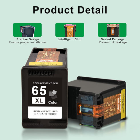 SAILNER 65 XL Remanufactured Ink Cartridge Replacement for HP Ink 65 Black and Color Combo Pack 65XL, Compatible with