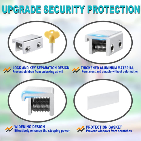 STERGDE (10 Sets), Sliding Window Locks Security Window Locks with Keys, Adjustable Aluminum Sliding Window Stops, Easy