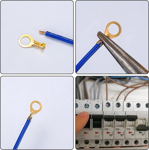160 Pcs Copper Ring Terminals, M3/M4/M5/M6/M8/M10 Brass Wire Connectors, Crimp Kit for Electrical Terminals