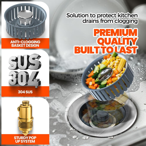 3-1/2'' Kitchen Sink Drain Strainer - Upgraded Kitchen Sink Stopper,Sink Stopper Kitchen Drain,Stainless Steel Drain