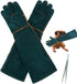 1 Pair Animal Handling Gloves, Bite Proof Leather Welding Gloves, 24.4in Reinforced with 2 Tweezers for Dog Training