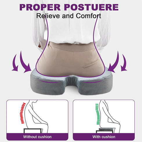AROVAXCJC Gel Memory Foam Seat Cushion: Ergonomic Orthopedic Wedge Cushions for Relief Back Lumbar Spine Coccyx