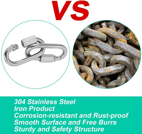 20Pack Quick Link, 3/16” Chain Link with 330lbs Loading, Stainless Steel Locking Carabiner Clip for Dog Leash