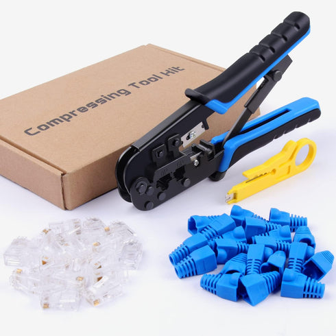 Delgada RJ45 Ethernet Crimping Tool Kit - 4in1 Professional Cutter Stripper for RJ-11, RJ-12, RJ-45 with 20pcs Cat5e