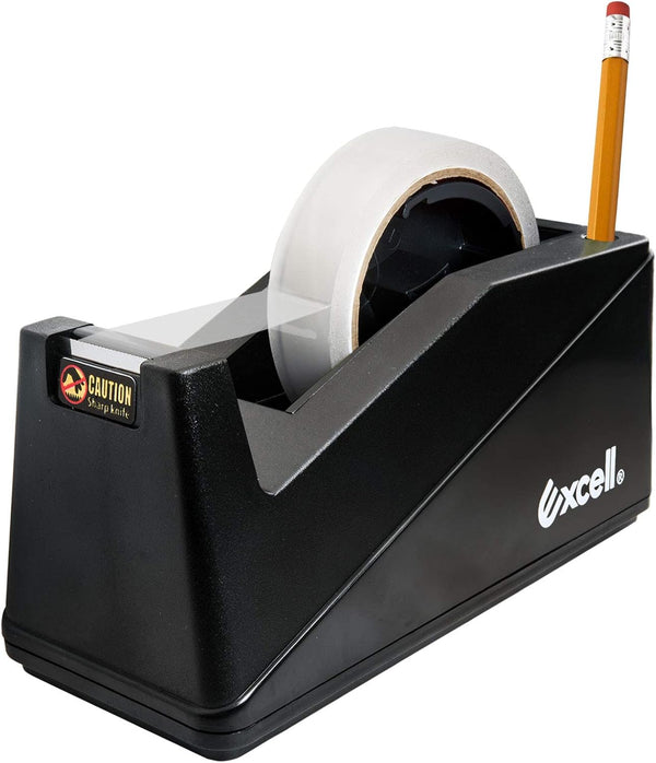 Excell Dualcore Desk Tape Dispenser (1"+3" Core) with Pen Holder for Home, Office, Shop, and Warehouse