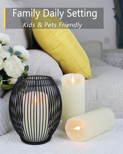 Flameless Candles, 3D Moving Flame Battery Operated Candles with Timer, Ivory Real Wax Electric LED Pillar 3" x 6"