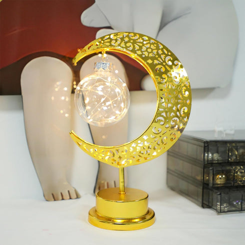Taoushuleng Crescent Moon Table Light with Hanging Star Ramadan Decorative Lamp Battery Operated Suitable for Home