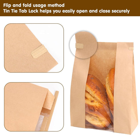 60 Pack 13.7x8.3x3.5 Inches, 72Pcs Moretoes Large Sourdough Bread Bags for Homemade Bread, Paper Bakery Bags with Tin