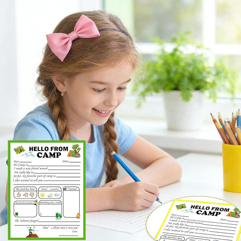 wootile 18 Sets Summer Camp Greeting Cards for Campers How's Camp Notes Adventure Flat Cards for Travel Fill in The