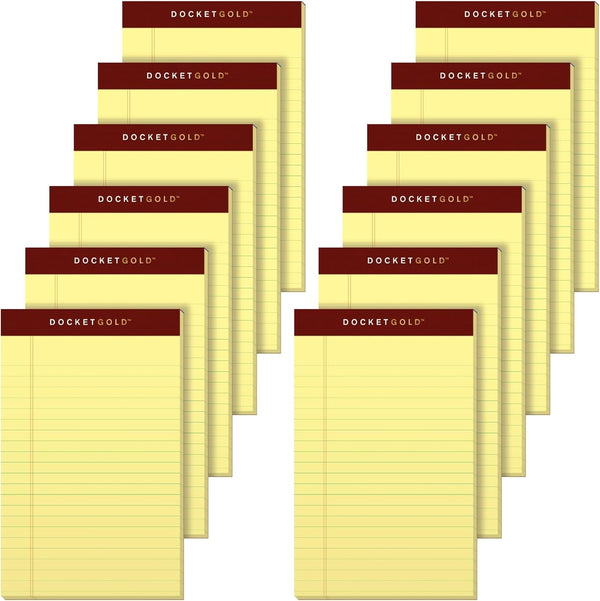 TOPS Docket Gold Writing Pads, Jr. Legal Rule, 5" x 8", Canary Paper, 50 Sheets, 12 Pack (63900)
