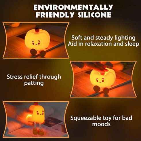 LONRISWAY Dimmable Pumpkin Night Light for Kids, Rechargeable LED Desk Lamp with Touch Control, Soft Silicone Nursery
