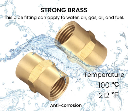 Brass Coupling 1/4" NPT Female x 1/4" NPT Female Hex Head Pipe Fitting (Pack of 2) - Air Hose Adapter