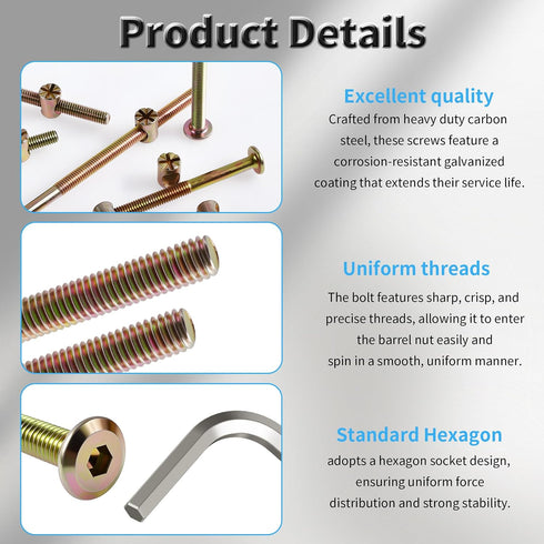 FOCMKEAS 8 M6 20mm Pcs Crib Screws,Hex Socket Drive Round Head Screw,Furniture Bolt,Crib Parts,Zinc Plated Carbon