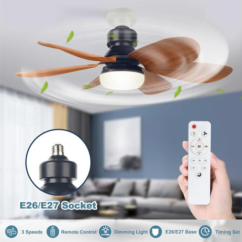 LEDESIGN 3 Dimmable E26/E27 Modern Smart LED Fan Light, Ceiling Fan Light with Remote Control - Modes and Speeds, Screw