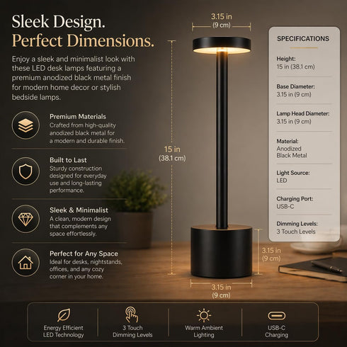 Lecordh 2 Pack, Dimming, Cordless Table Lamp Rechargeable LED Table Lamps with Touch Battery Operated Portable Lamps