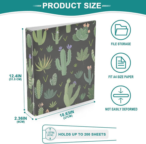 foixnub 3 1.5 Inch 200 3 1 Pack Ring Binder Rings Green Cactus Clipboard Binders Round Ring Binder Holds Sheets