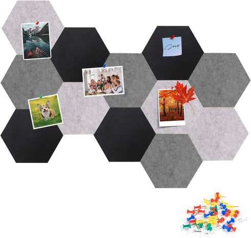 Gute 12 Pcs Self Adhesive Hexagon Felt Bulletin Board Tiles, Wall Decor for Memos Photos Display Cork Board