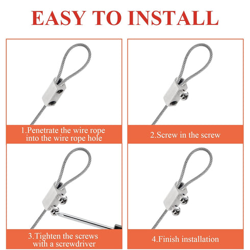 24 Pcs Stainless Steel Wire Rope Cable Clamp, Adjustable New Upgrade Double Hole Wire Rope Fastener