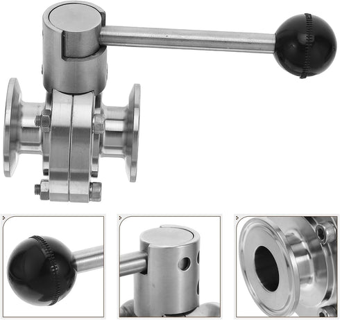 304 Homoyoyo Stainless Steel Sanitary Butterfly Valve Manual Valve with Hand Lever Food Grade Kit for Beer Dairy Wine